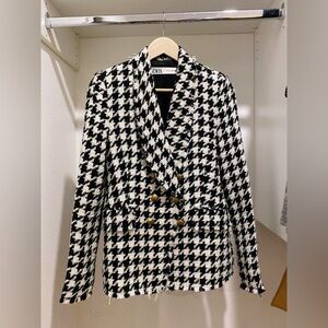 Zara Houndstooth Tweed Jacket